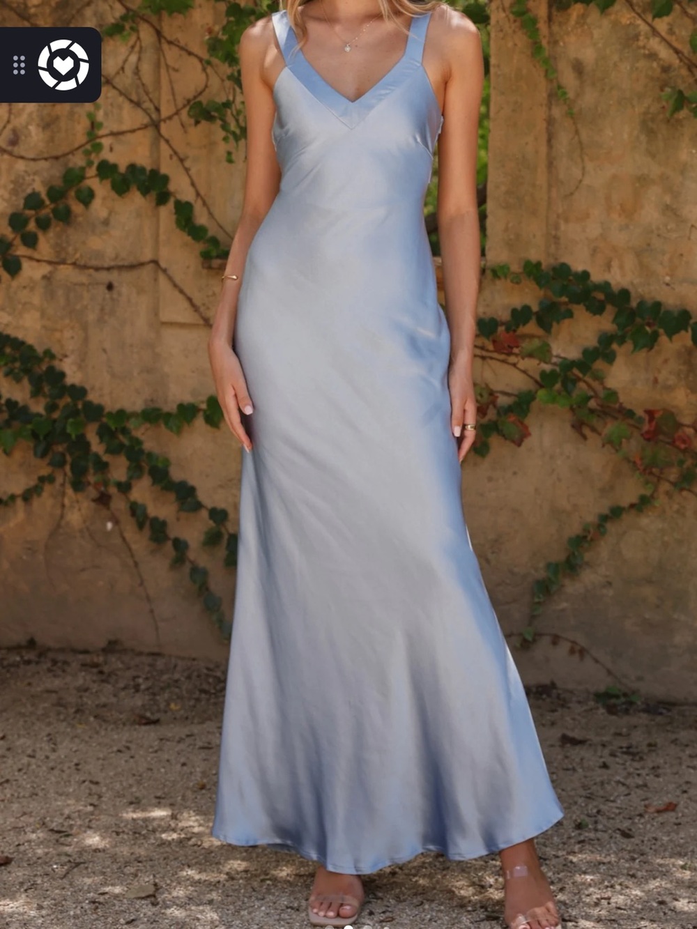 V-Neck Satin Maxi Dress in Light Blue